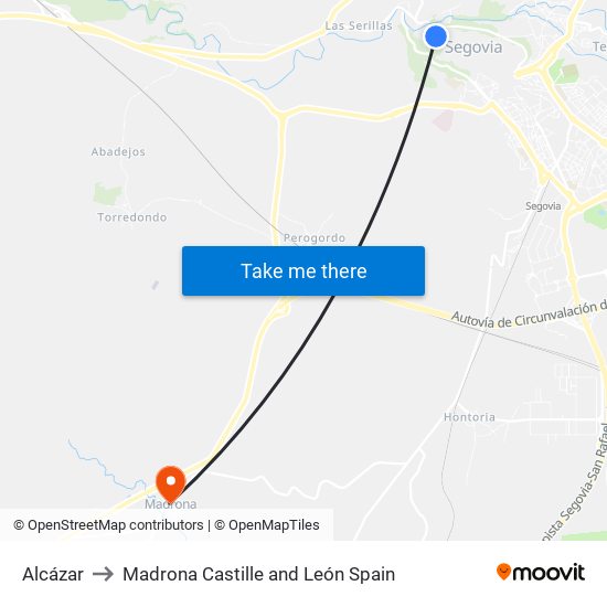 Alcázar to Madrona Castille and León Spain map