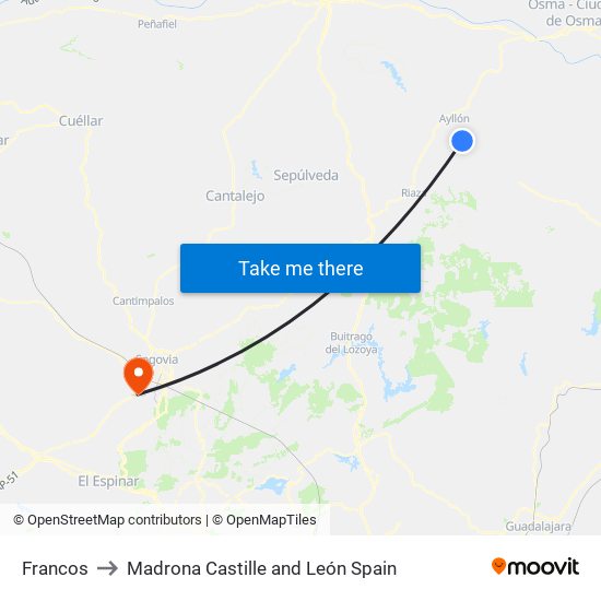 Francos to Madrona Castille and León Spain map