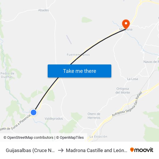 Guijasalbas (Cruce N-110) to Madrona Castille and León Spain map