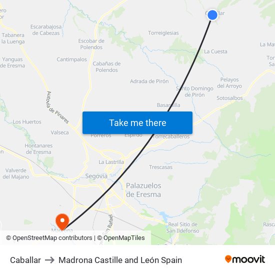 Caballar to Madrona Castille and León Spain map