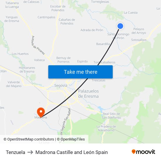 Tenzuela to Madrona Castille and León Spain map