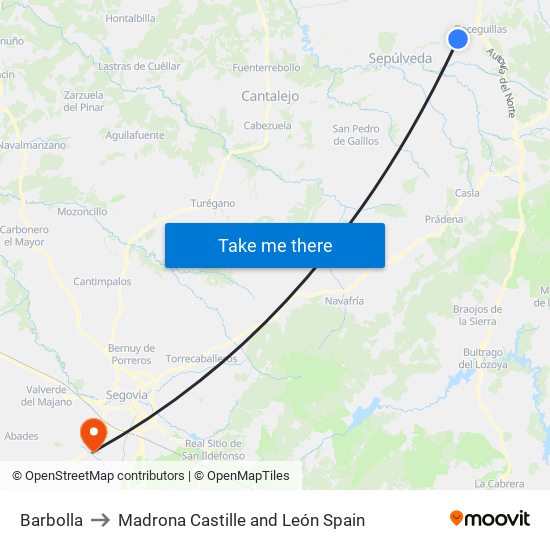 Barbolla to Madrona Castille and León Spain map