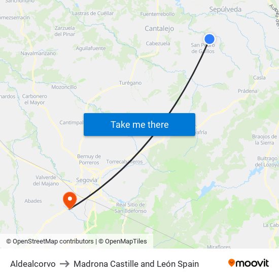 Aldealcorvo to Madrona Castille and León Spain map