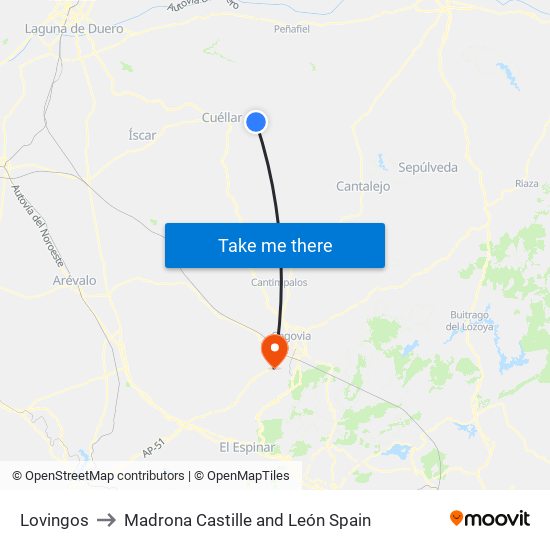 Lovingos to Madrona Castille and León Spain map