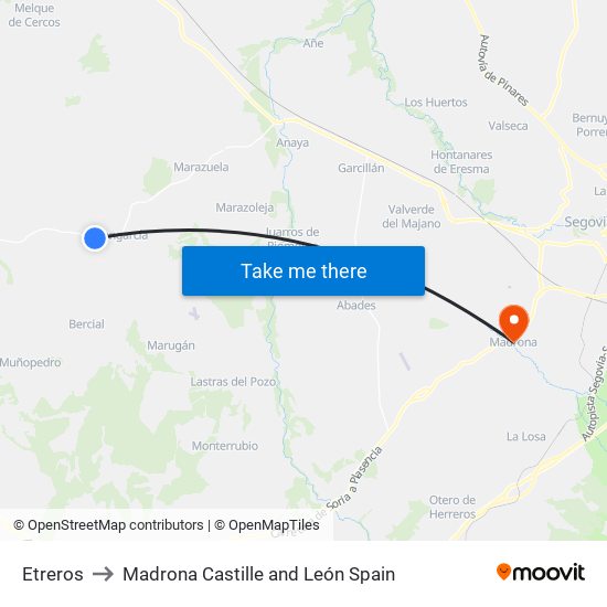 Etreros to Madrona Castille and León Spain map