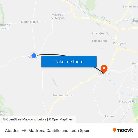 Abades to Madrona Castille and León Spain map