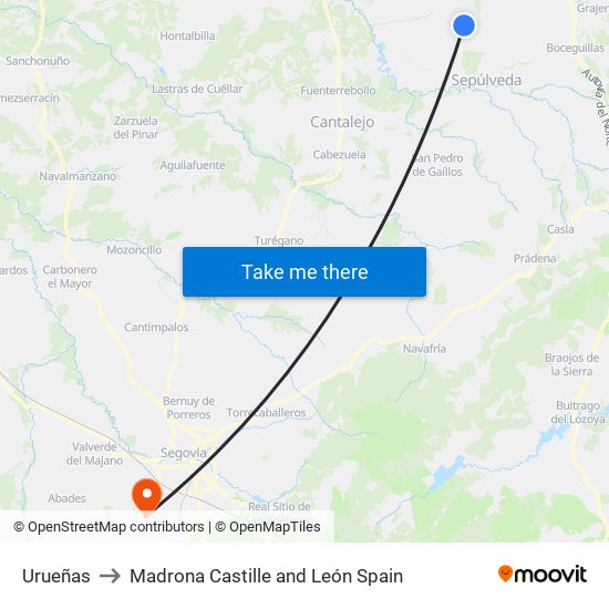 Urueñas to Madrona Castille and León Spain map