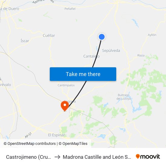 Castrojimeno (Cruce) to Madrona Castille and León Spain map