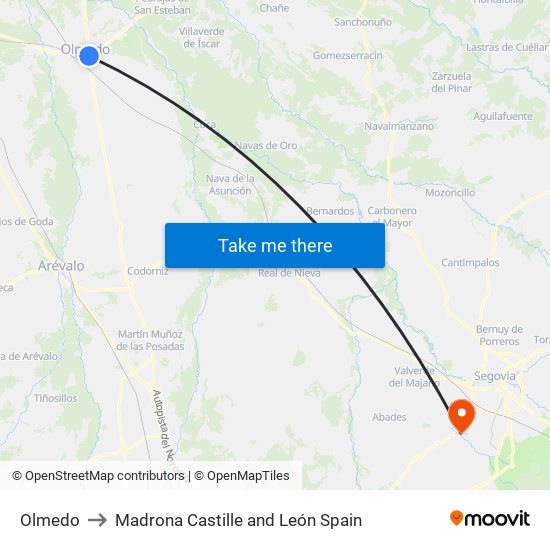 Olmedo to Madrona Castille and León Spain map