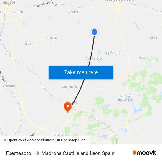 Fuentesoto to Madrona Castille and León Spain map