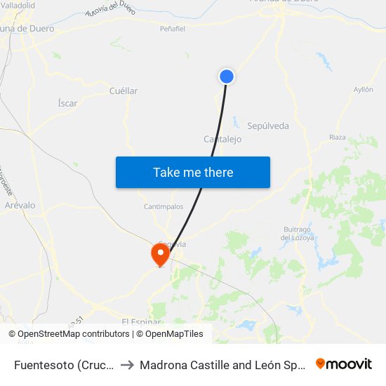 Fuentesoto (Cruce) to Madrona Castille and León Spain map