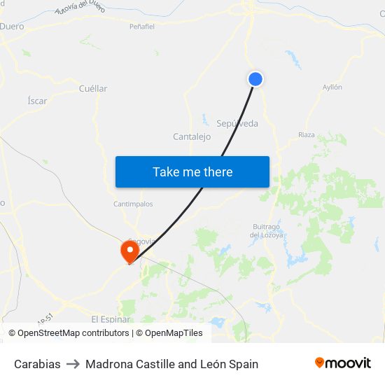 Carabias to Madrona Castille and León Spain map