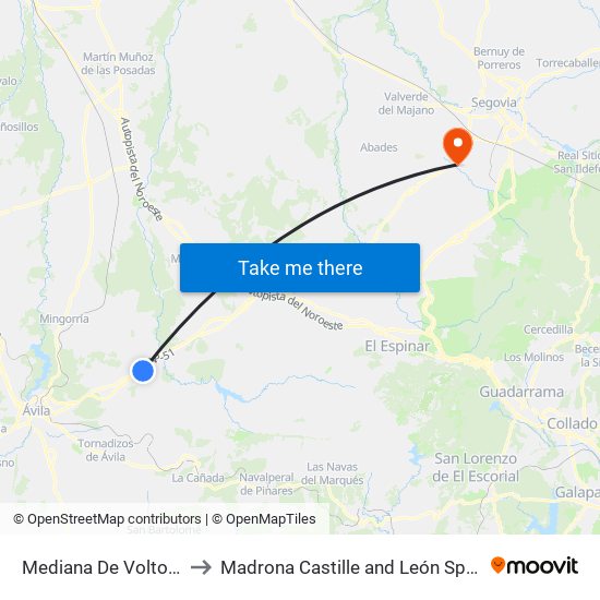 Mediana De Voltoya to Madrona Castille and León Spain map