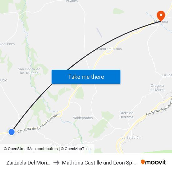 Zarzuela Del Monte to Madrona Castille and León Spain map