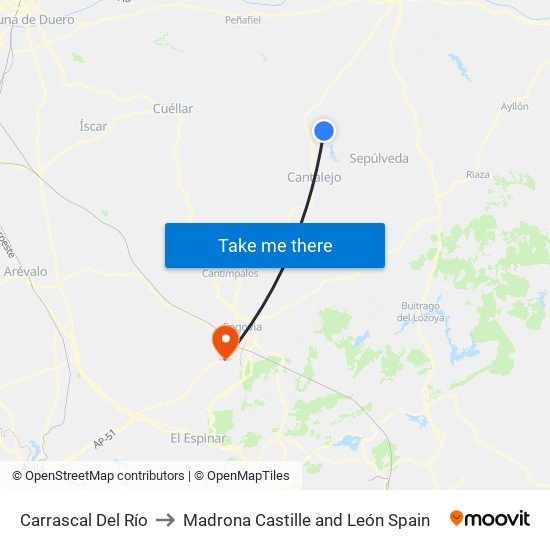 Carrascal Del Río to Madrona Castille and León Spain map