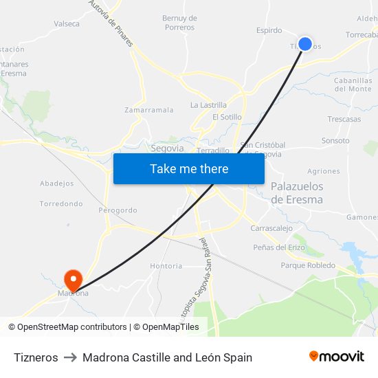 Tizneros to Madrona Castille and León Spain map
