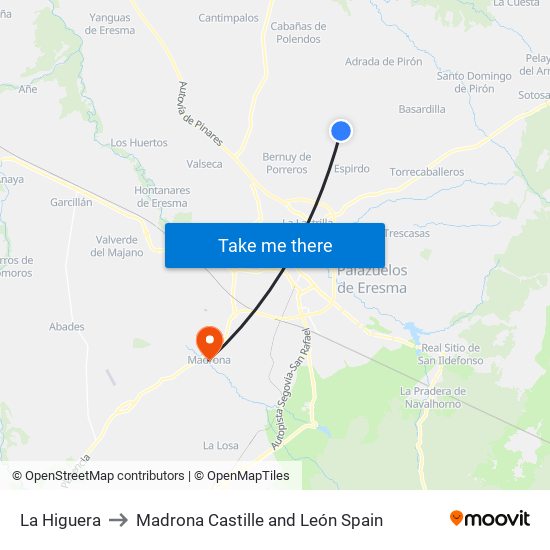 La Higuera to Madrona Castille and León Spain map