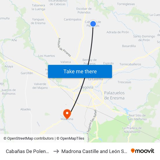 Cabañas De Polendos to Madrona Castille and León Spain map