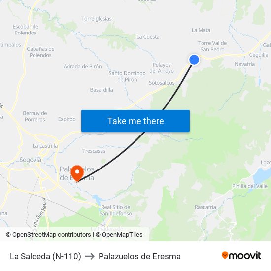 La Salceda (N-110) to Palazuelos de Eresma map