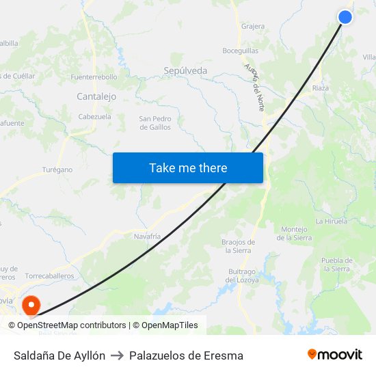 Saldaña De Ayllón to Palazuelos de Eresma map