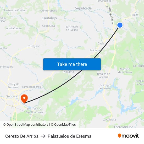Cerezo De Arriba to Palazuelos de Eresma map