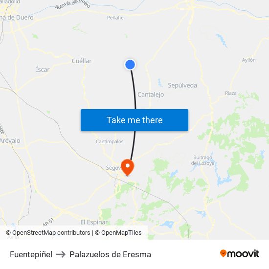 Fuentepiñel to Palazuelos de Eresma map