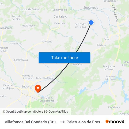 Villafranca Del Condado (Cruce) to Palazuelos de Eresma map