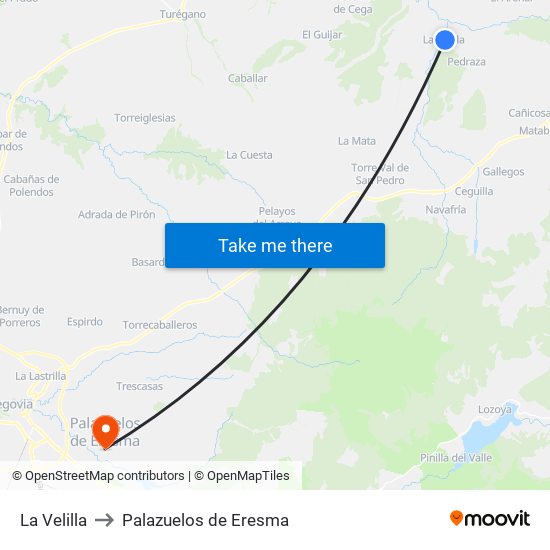 La Velilla to Palazuelos de Eresma map