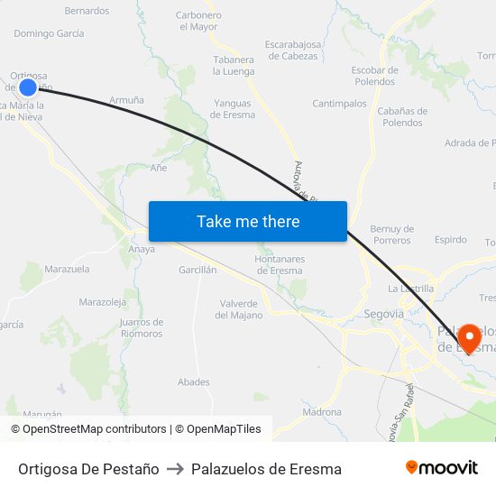 Ortigosa De Pestaño to Palazuelos de Eresma map