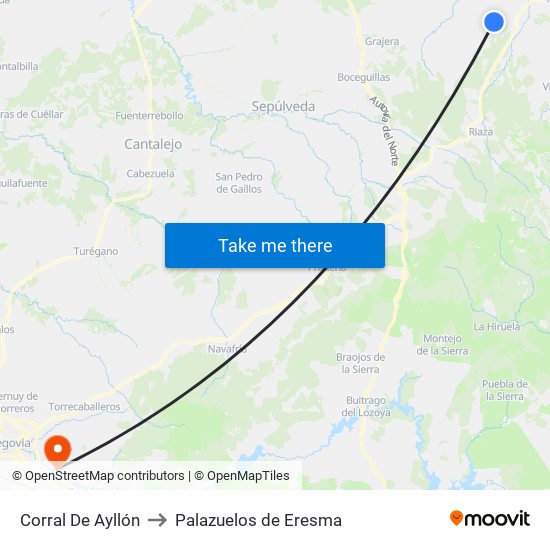 Corral De Ayllón to Palazuelos de Eresma map
