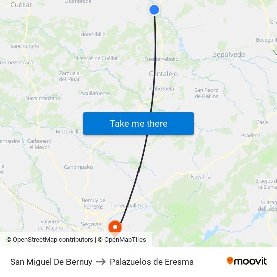 San Miguel De Bernuy to Palazuelos de Eresma map