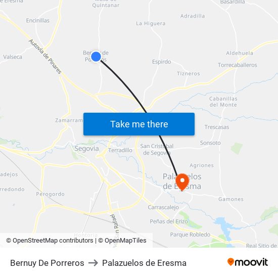 Bernuy De Porreros to Palazuelos de Eresma map