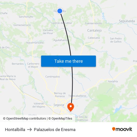 Hontalbilla to Palazuelos de Eresma map