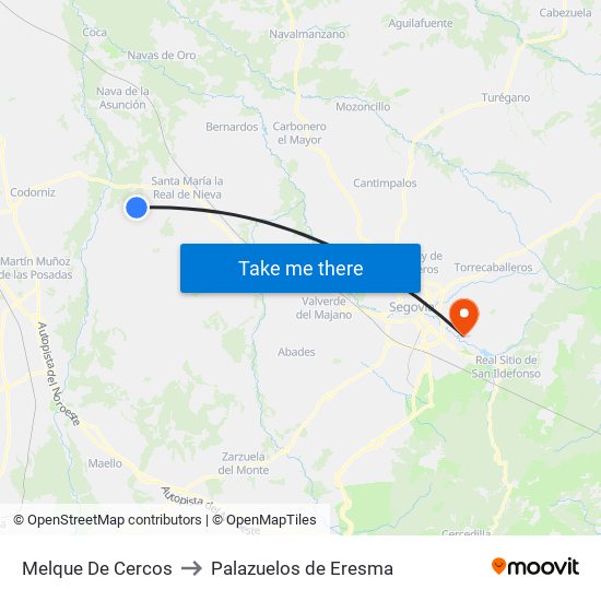 Melque De Cercos to Palazuelos de Eresma map