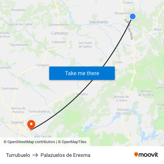 Turrubuelo to Palazuelos de Eresma map