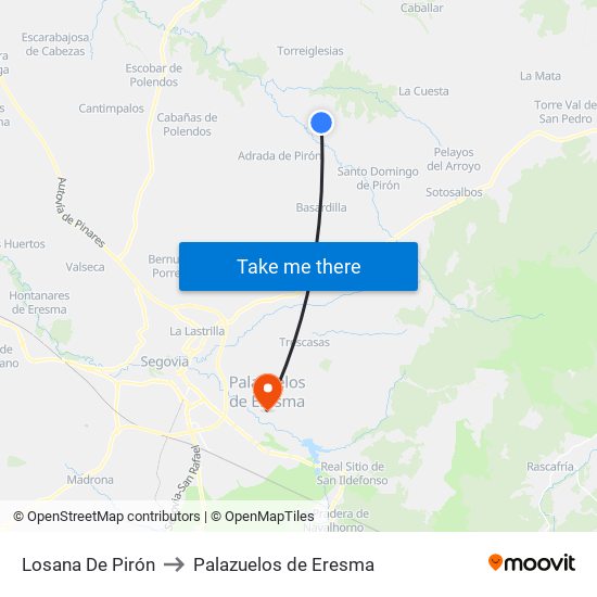 Losana De Pirón to Palazuelos de Eresma map