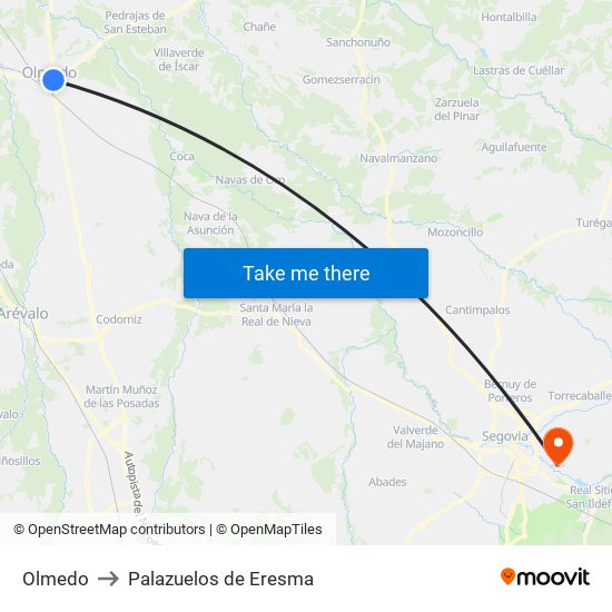 Olmedo to Palazuelos de Eresma map