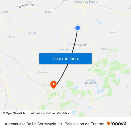 Aldeanueva De La Serrezuela to Palazuelos de Eresma map