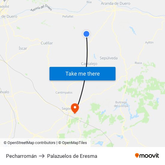 Pecharromán to Palazuelos de Eresma map