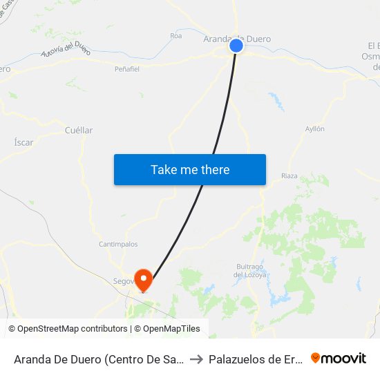 Aranda De Duero (Centro De Salud Sur) to Palazuelos de Eresma map