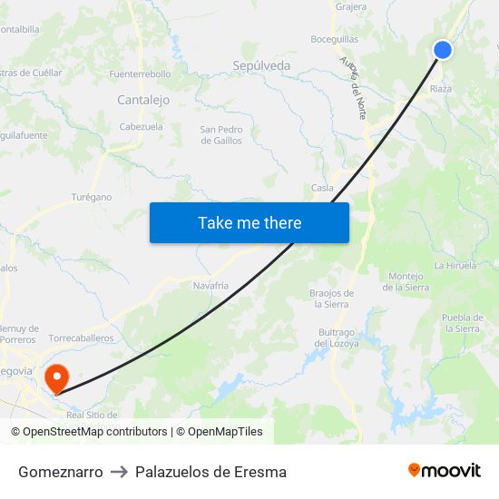 Gomeznarro to Palazuelos de Eresma map