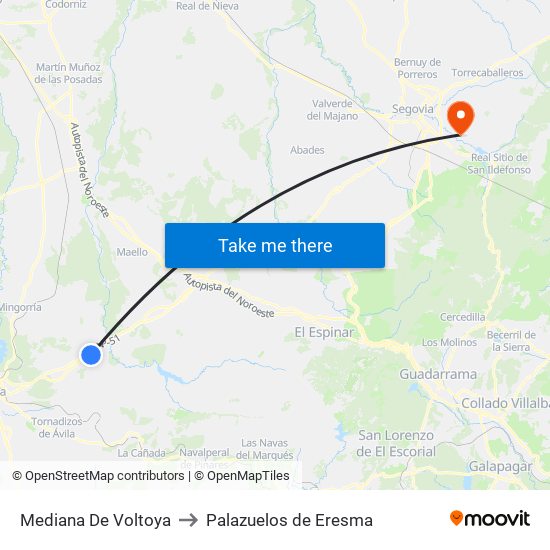Mediana De Voltoya to Palazuelos de Eresma map