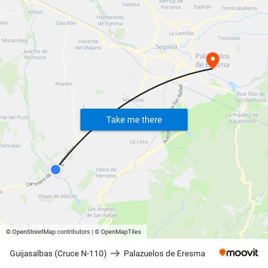 Guijasalbas (Cruce N-110) to Palazuelos de Eresma map