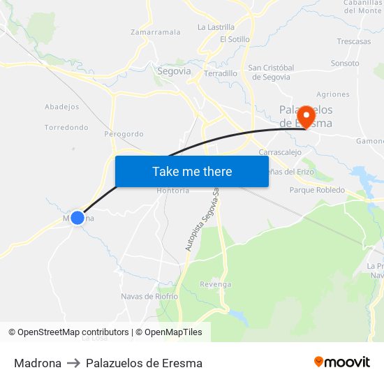 Madrona to Palazuelos de Eresma map