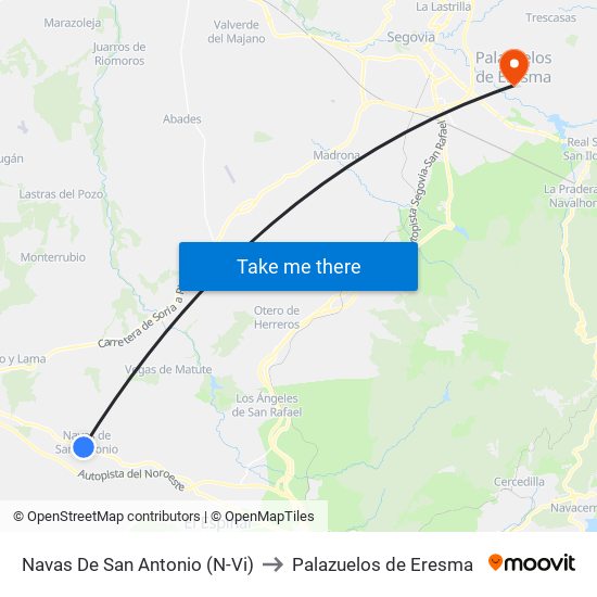 Navas De San Antonio (N-Vi) to Palazuelos de Eresma map