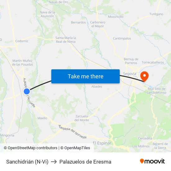 Sanchidrián (N-Vi) to Palazuelos de Eresma map