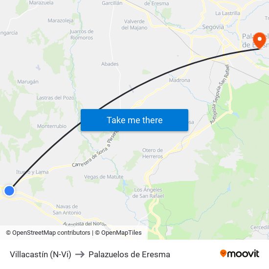 Villacastín (N-Vi) to Palazuelos de Eresma map