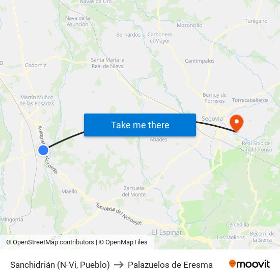 Sanchidrián (N-Vi, Pueblo) to Palazuelos de Eresma map