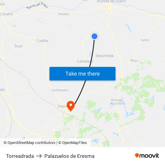 Torreadrada to Palazuelos de Eresma map