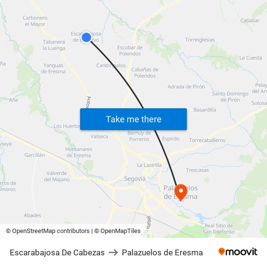 Escarabajosa De Cabezas to Palazuelos de Eresma map
